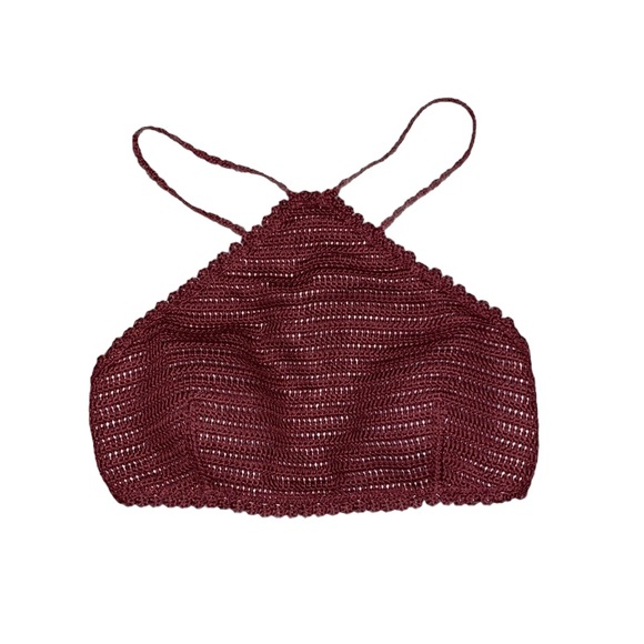 Express Bikini Top Crochet Swimsuit High Neck Crop Swim S Small New - Picture 2 of 5